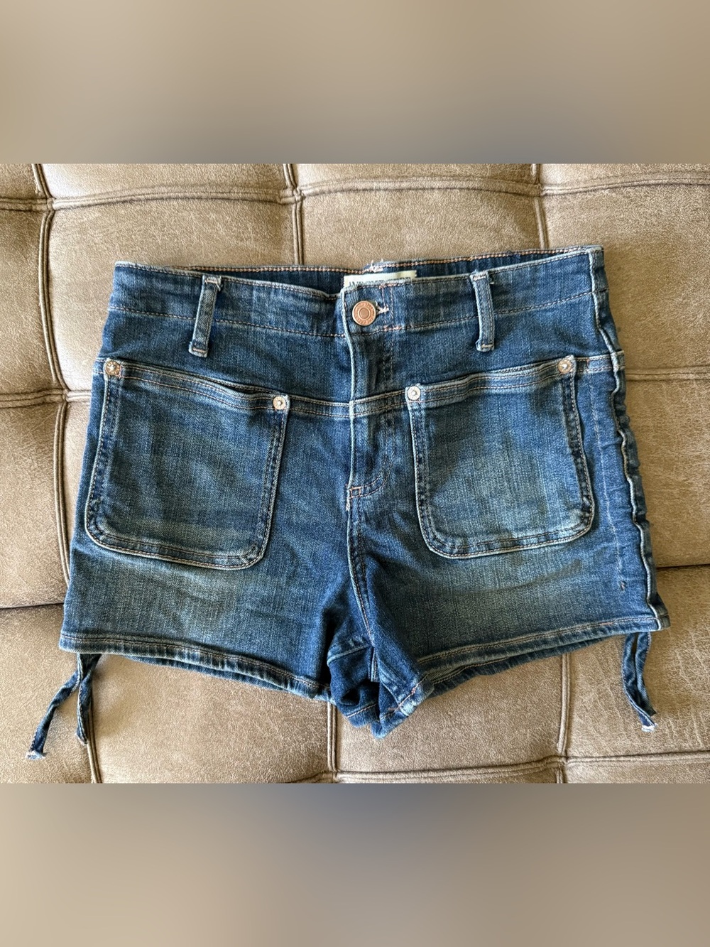 We The Free Blue Denim Patch Pocket Shorts